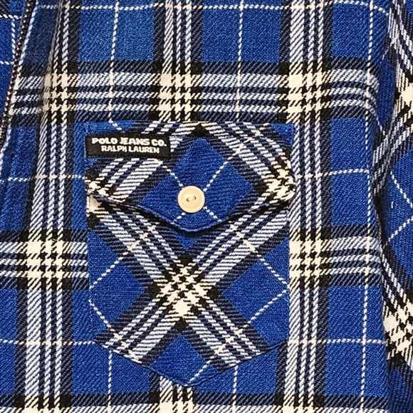 Polo Jeans Co Blue Plaid Zip-Up Cropped Shirt Jacket Shacket, *Fabric Not Known* - Picture 2 of 8